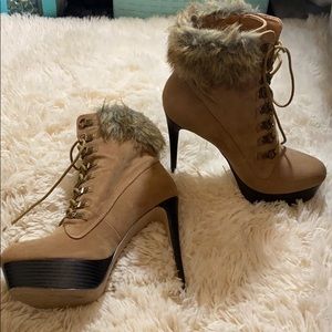 Faux fur heeled boots